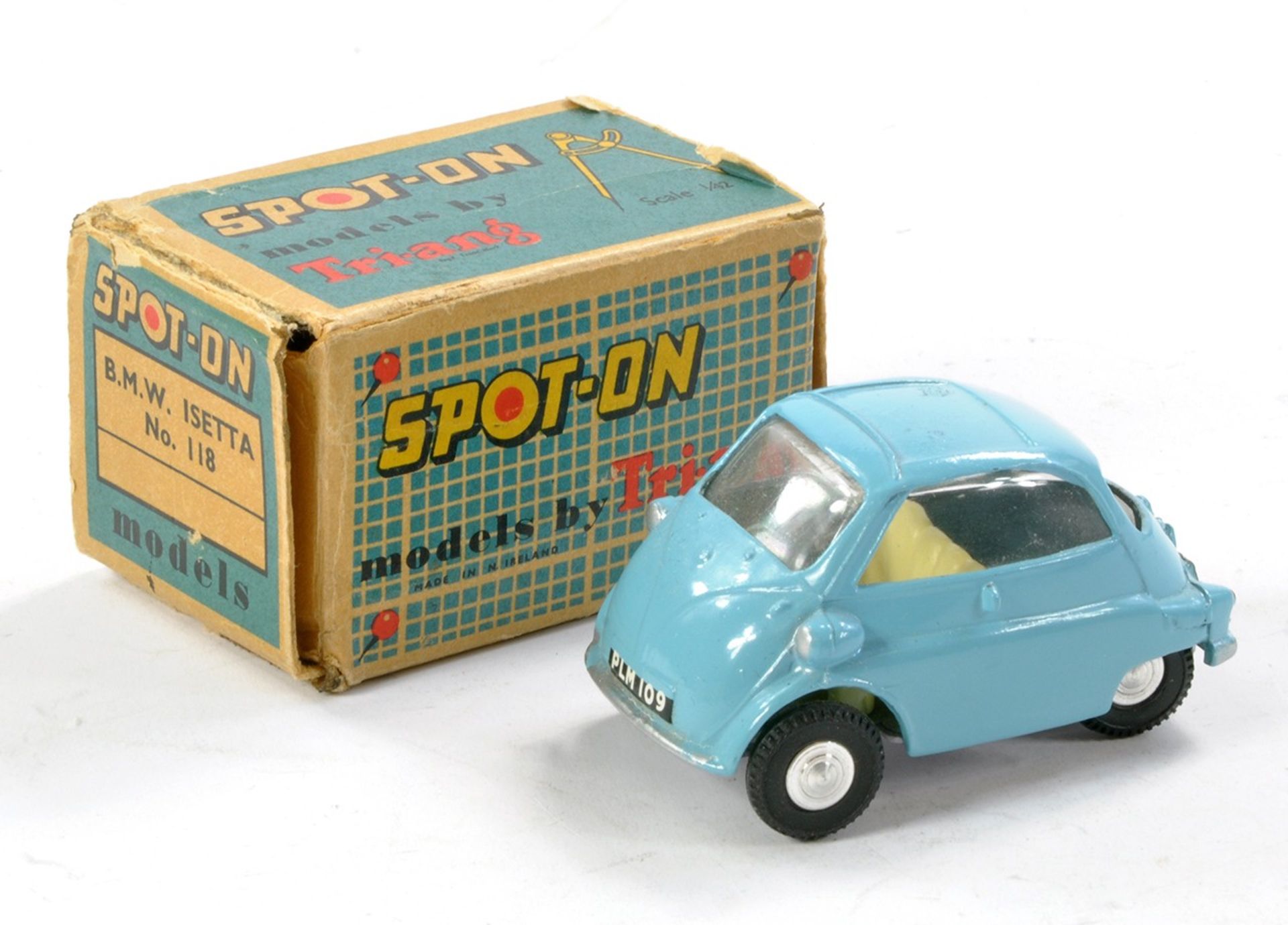 Spot-On No. 118 BMW Isetta. Light Blue with off white interior. Excellent with no obvious sign of