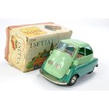 Bandai Japanese Friction Driven Tinplate issue comprising No. 588 Isetta in two tone green.
