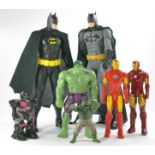 Marvel and DC Comics comprising large action figures, Batman, Hulk, Iron Man etc. No boxed,