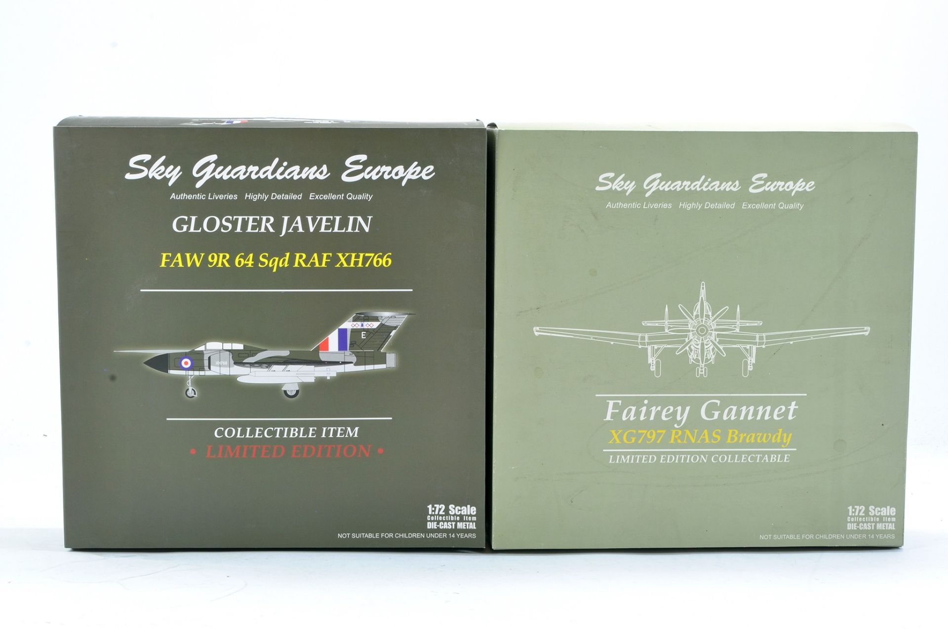 Sky Guardians Diecast Model Aircraft comprising Fairey Gannet and Gloster Javelin RAF XH766. Both