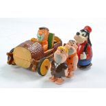 Marx Flintstones Log Car with Fred Driver plus two other plastic toys, Goofy and Flinstones themed.