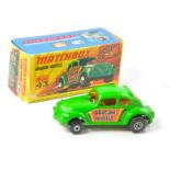 Matchbox Superfast No. 43d Dragon Wheels VW Beetle Dragster. Green with amber windows and hard to