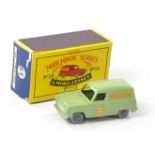 Matchbox Regular Wheels No. 59a Ford Thames Singer Van. Avocado green with silver trim and grey