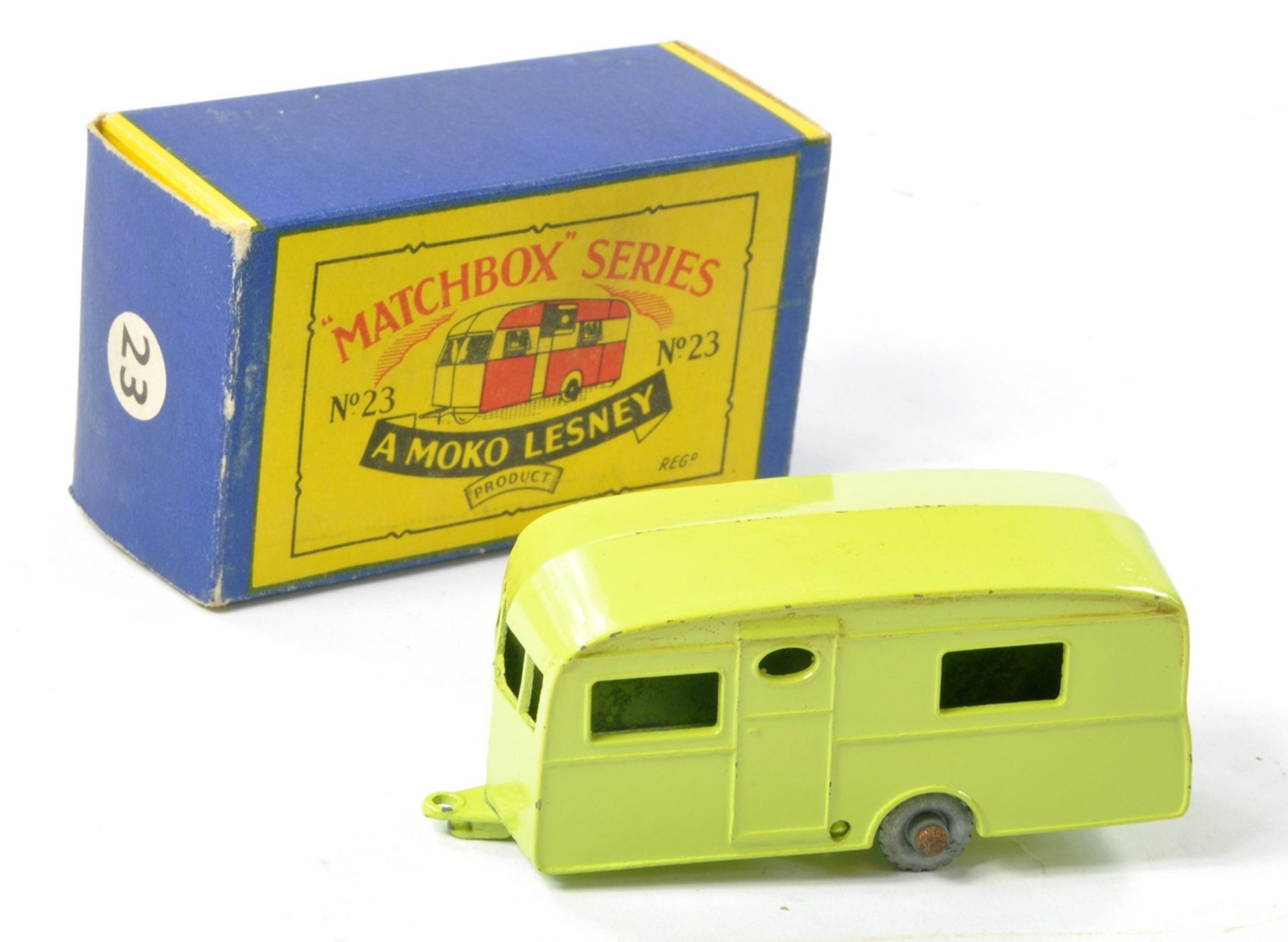 Matchbox Regular Wheels No. 23a Berkeley Caravan. Lime and metal wheels. Very good, some minor