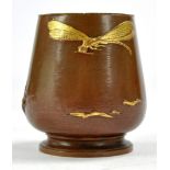 Unusual Bronze Miniature Vase with embroidered gold insect decoration. Attractive unusual piece.