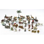 A group of lead metal vintage figures, animals and civilians, comprising Britains hollow cast