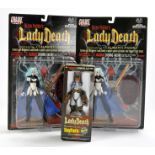 Moore Action Collectibles featuring Chaos Comics Carded Figures comprising No. CM7002 Lady Death x 2
