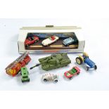 Various loose older diecast including Matchbox and Britains plus Dinky Sports Car Set.