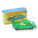 Matchbox Superfast No. 53a Ford Zodiac. Metallic green with white interior, unpainted base and clear