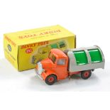 Dinky No. 252 Bedford Refuse Truck. Orange cab with windows & chassis with light grey rear body. Mid