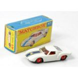 Matchbox Regular Wheels No. 41c Ford GT40. White body with racing number 6 decal, maroon interior,