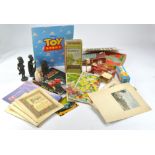 Assorted bygones relating to children's play, craft, historical paraphernalia and other ephemera.