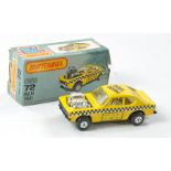 Matchbox Superfast No. 72d Ford Capri Maxi Taxi. Yellow with grey interior, black base. Made in Hong