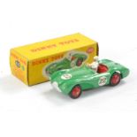 Dinky No. 110 Aston Martin DB3 Sports Car. Mid-green with red interior and ridged hubs. Generally