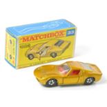 Matchbox Superfast No. 33a Lamborghini Miura. Gold body, clear windows with frosted rear engine