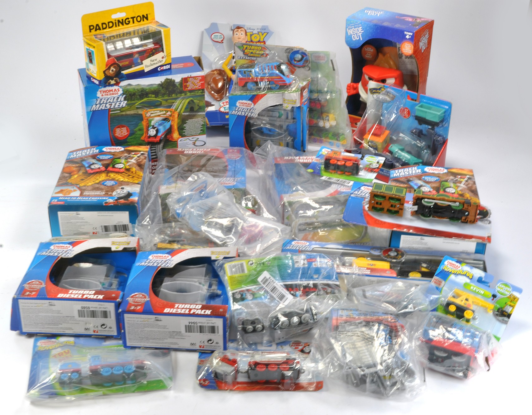 Large group of Thomas and Friends Toys including Trackmaster, looks to be mostly unused, some