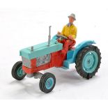 Timpo approx 1/32 Ford 5000 Tractor. Light Blue and Red with (farmer) driver. Good however one