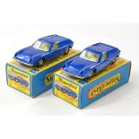 Matchbox Superfast No. 5a Lotus Europa x 2. Metallic blue body, clear windows, ivory interior and
