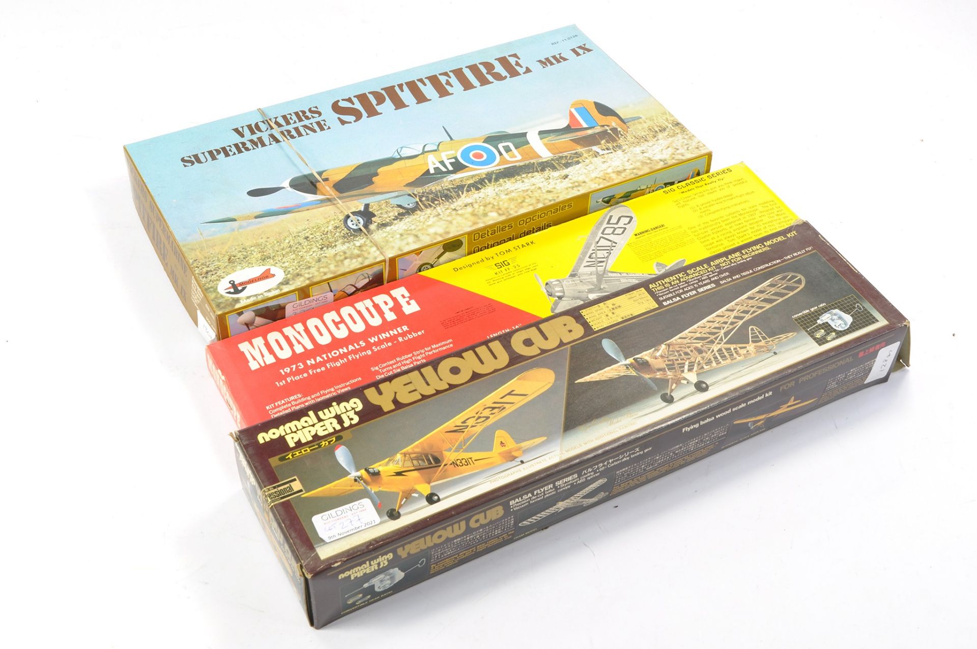 Model Aircraft Kits comprising Balsa Flyer Series Piper J3 Yellow Cub, SIG Monocoupe and Modelhob