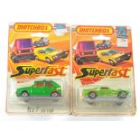 Matchbox Superfast duo of blister packs including VW Golf and AMX Javelin. Excellent on fair to good