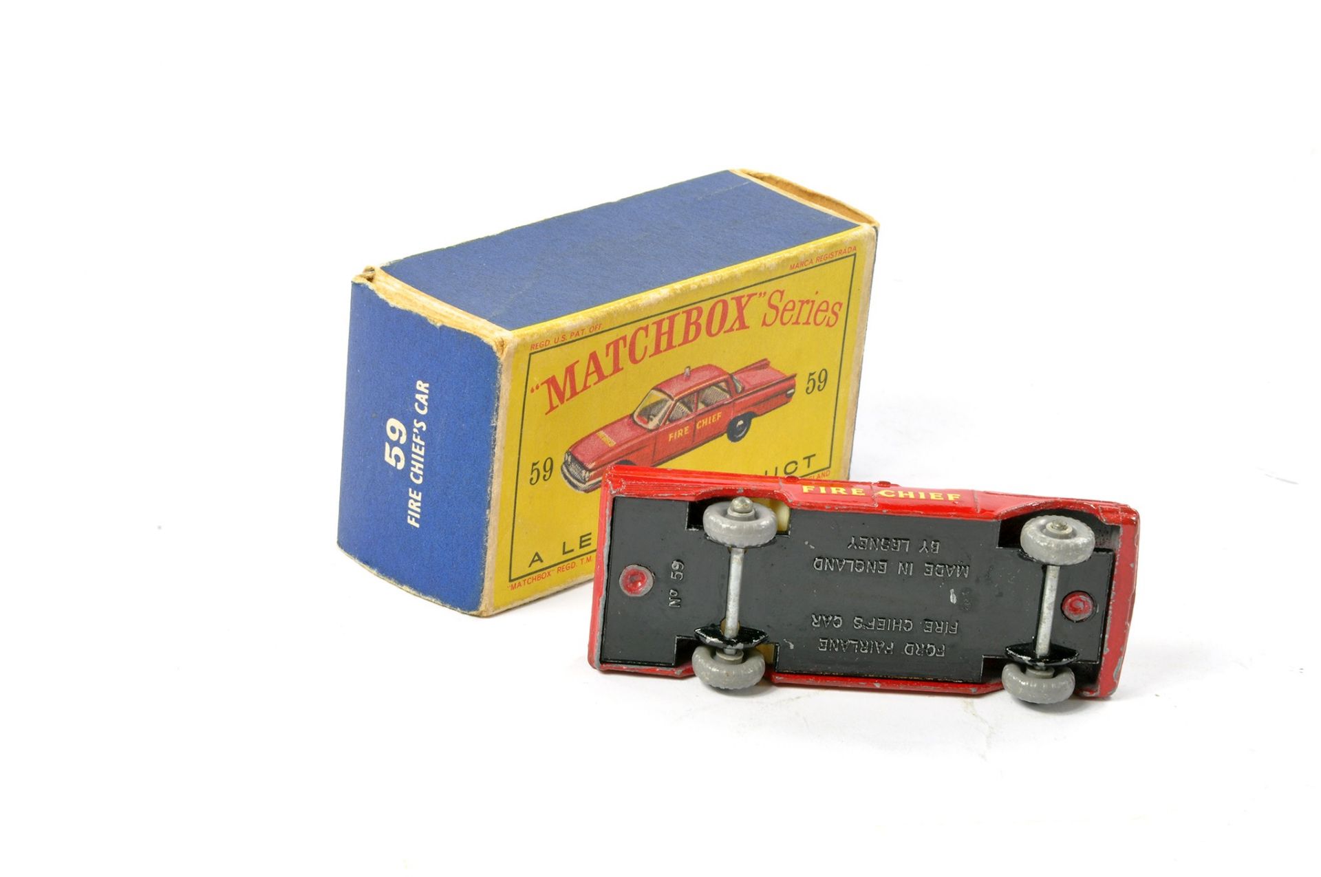 Matchbox Regular Wheels No. 59b Ford Fairlane Fire Chief Car. Red body with silver trim to front, - Image 3 of 3
