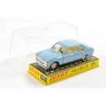 French Dinky No. 1415 Peugeot 504. Light blue body with ivory interior and chrome trim. Excellent,