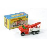 Matchbox Superfast No. 71a Heavy Wreck Truck. Red cab & jib with red plastic hook, dark green