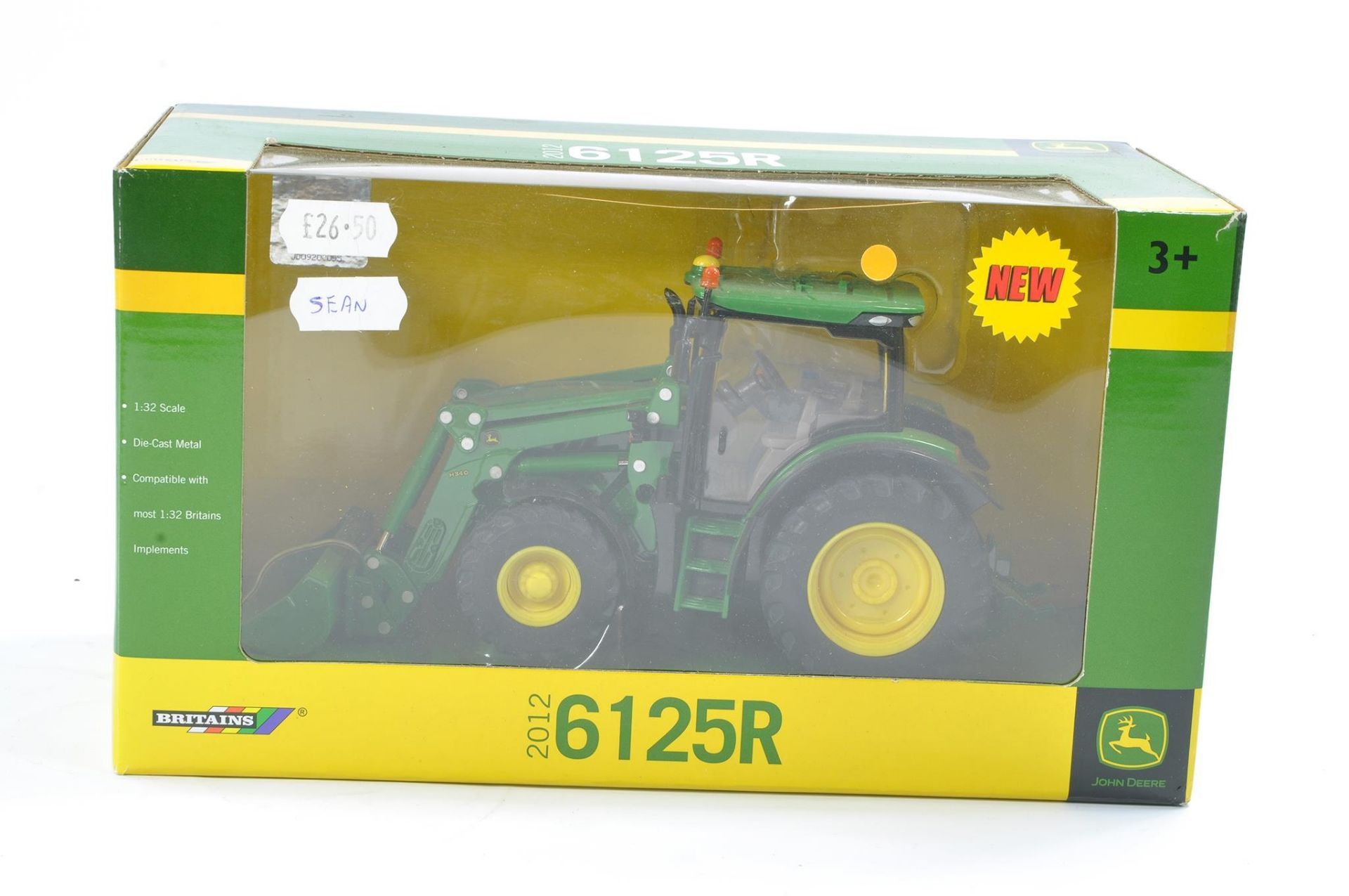 Britains Farm 1/32 issue comprising John Deere 6125R Tractor with loader. Excellent, secure in box