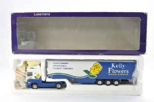 Lion Toys Diecast Model Truck issue comprising DAF XF Fridge Trailer in the livery of Kelly Flowers.