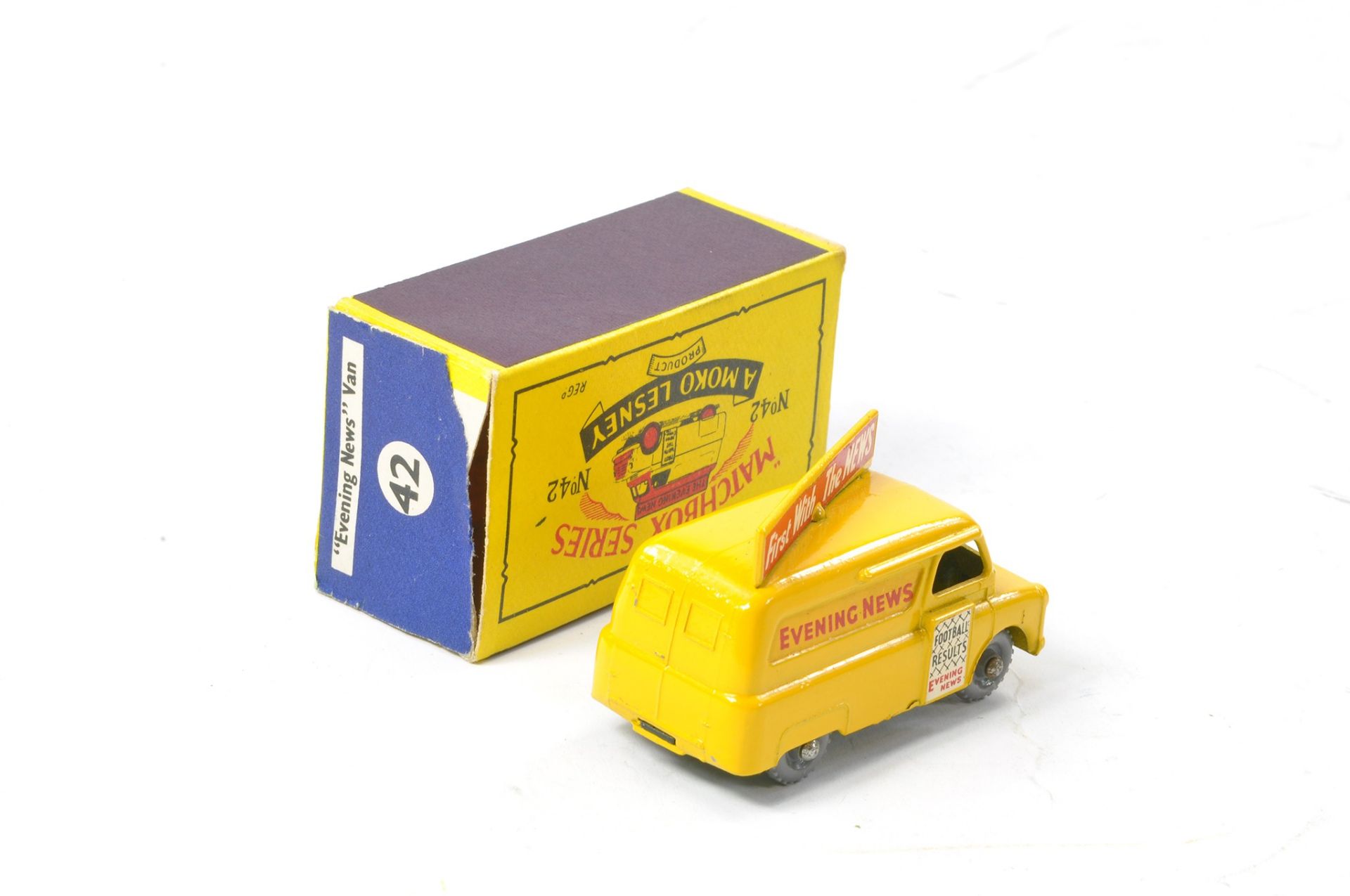 Matchbox Regular Wheels No. 42a Bedford Evening News Van. Yellow with grey plastic wheels. Excellent - Image 2 of 2