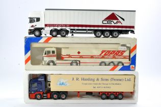 Diecast Model Truck Trio comprising CEVA Curtainside, Lion Toys Topas Tanker and Tekno Scania Fridge