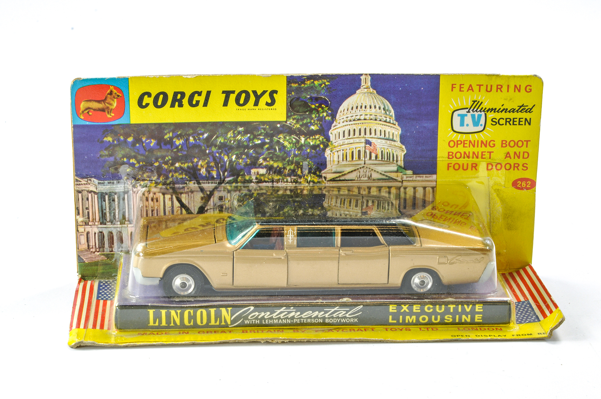 Corgi No. 262 Lincoln Continental Exec Limousine. Generally very good, some wear to bumpers and