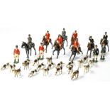 Britains vintage lead metal hunt figures comprising 8 on horseback, 4 standing plus 20 dogs in