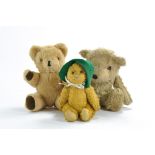 A Trio of Vintage Teddy Bears 23cm ,25cm and 27cm in good condition.