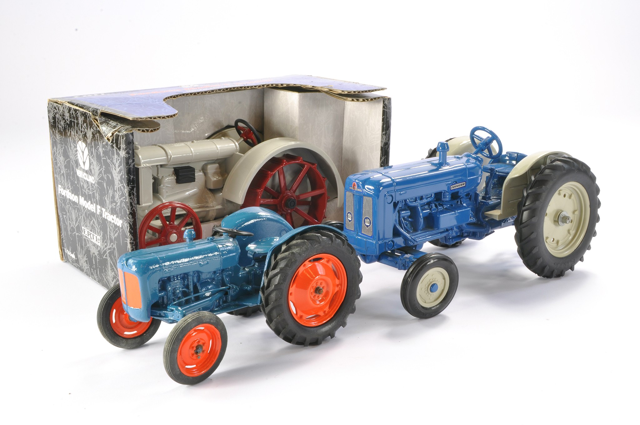 Chad Valley Fordson Dexta Tractor, restored but displaying well in addition to Ertl 1/16 Fordson New