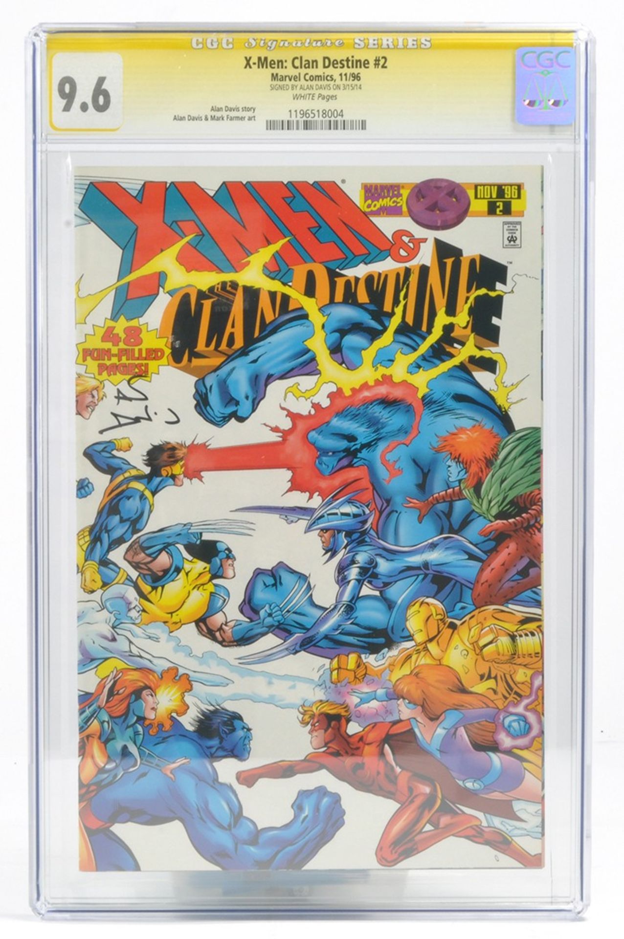 Graded Comic Book interest comprising X-Men; Clan Destine #2. Marvel Comics 11/96 - signed by Alan