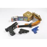 Assorted toy guns including starter pistol plus various trading cards including Harry Potter,