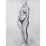 LEON UNDERWOOD [1890-1975]. Standing Nude, c.1940. black conte crayon drawing. signed. 50 x 36