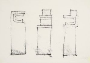 GEOFFREY CLARKE RA [1924-2014]. Untitled [Three Standing Forms], 1965. Monotype on Japanese tissue