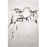 WILLIAM JOHNSTONE [1897-1981]. Landscape. ink drawing. signed with initials. 22 x 15 cm - overall