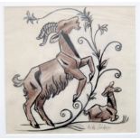 WILLI SOUKOP R.A. [1907-95]. Goat. ink and crayon on paper; signed. 18 x 18 cm - overall including