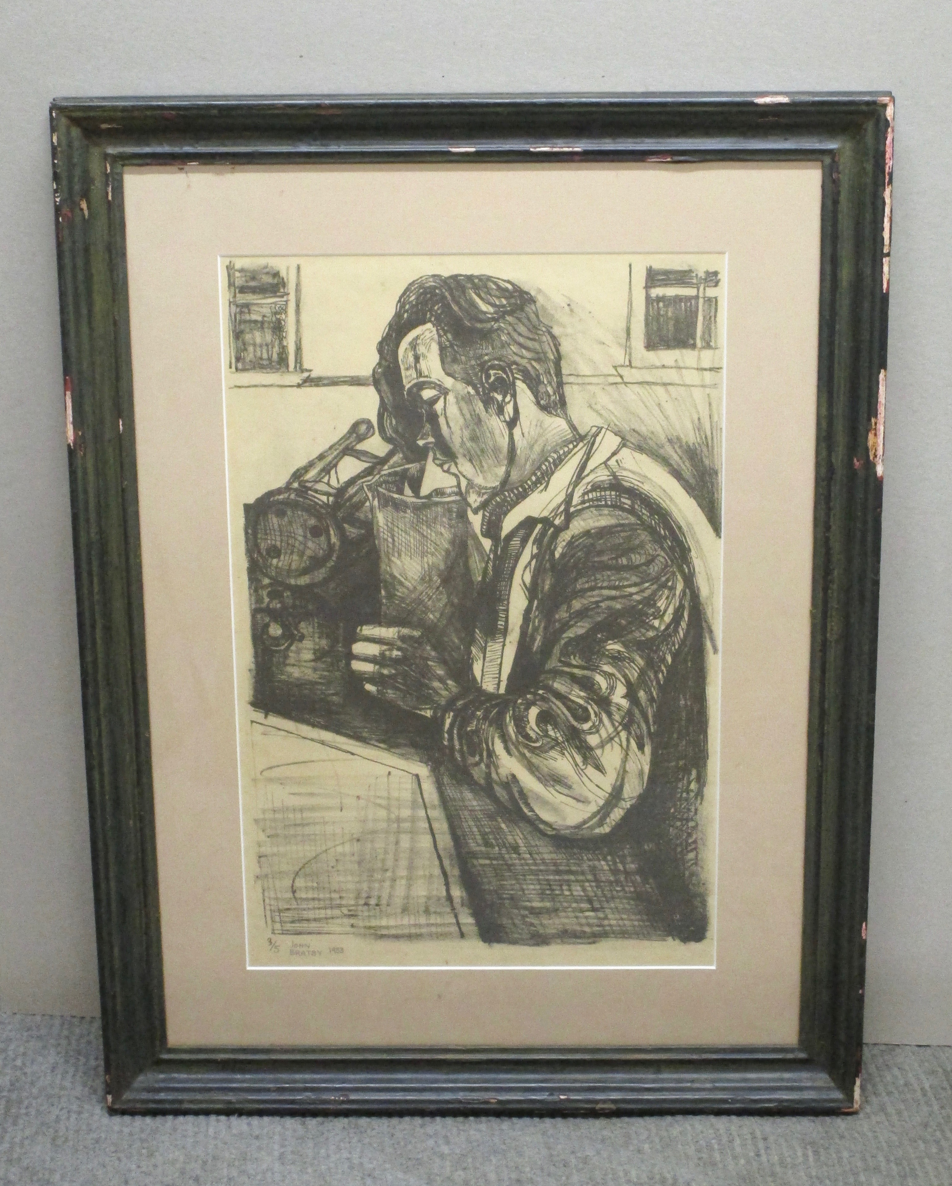 JOHN BRATBY RA [1928-1992]. Self-portrait, 1953. Lithograph on cream cartridge paper. Signed, - Image 2 of 2