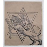 Sir JACOB EPSTEIN [1880-1959]. The Lion of Juda - Breaking its Bonds, 1933. ink and wash on brown
