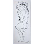 MICHAEL AYRTON [1921-75]. Minotaur, 1966. ink on paper. signed and dated. 50 x 19 cm - overall