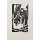 LEON UNDERWOOD [1890-1975]. Man with Crab and Dog, 1928. wood-engraving, edition of 50, 12/50,