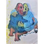 ANTONIO ARGENIO [1961 - ]. The Idiot Embraces another Idiot, 1989. oil on paper; signed on the