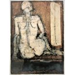 JOHN EMANUEL [1930 - ]. Seated Figure, 1978. oil on thick handmade paper; signed. 40 x 29 cm -