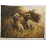 AFTER JONATHON SAINSBURY "Spaniel and pheasants in a woodland", colour print, limited edition No'd.