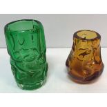 A collection of four Whitefriars knobbly pattern range vases comprising a green example 19 cm high,