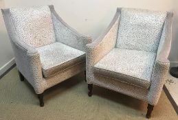 A set of five modern cream and taupe upholstered armchairs on turned front legs 75 cm wide x 68 cm